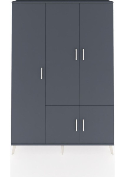 Arges Dolap 7 Raflı 5 Kapaklı Tek Askılı 132X30X195 Antrasit-Antrasit/çam