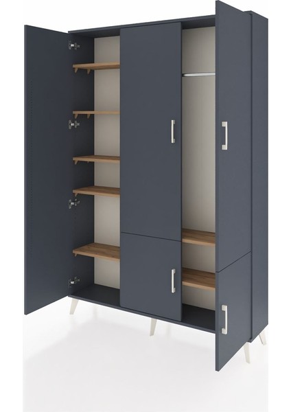 Arges Dolap 7 Raflı 5 Kapaklı Tek Askılı 132X30X195 Antrasit-Antrasit/çam modelleri