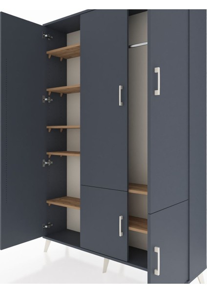 Arges Dolap 7 Raflı 5 Kapaklı Tek Askılı 132X30X195 Antrasit-Antrasit/çam fırsatları