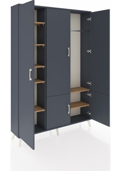 Arges Dolap 7 Raflı 5 Kapaklı Tek Askılı 132X30X195 Antrasit-Antrasit/çam indirimleri