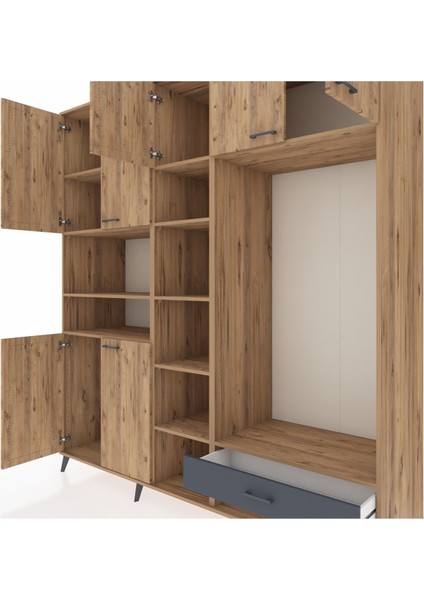 Kronos Dolap 11 Raflı Tek Çekmeceli 7 Kapaklı 220X59X243 Çam-Çam/antrasit fırsatları