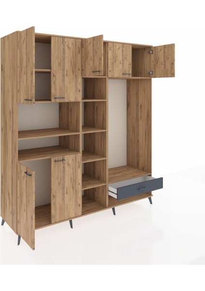 Kronos Dolap 11 Raflı Tek Çekmeceli 7 Kapaklı 220X59X243 Çam-Çam/antrasit indirimleri