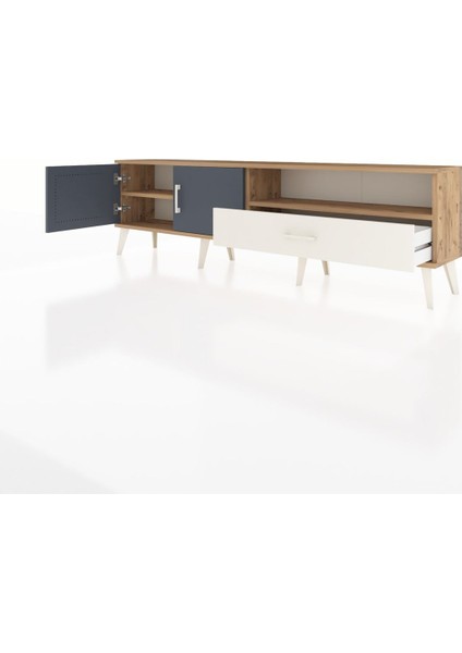 Arges Tv Ünitesi 2 Raflı Tek Çekmeceli 2 Kapaklı 176X30X51 Çam-Antrasit/aytaşı modelleri