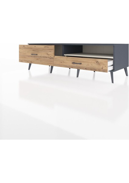 Kronos Tv Ünitesi Tek Raflı 2 Çekmeceli 176X59X51 Antrasit-Aytaşı/çam modelleri