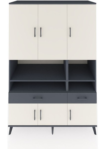 Kronos Dolap 8 Raflı 2 Çekmeceli 6 Kapaklı 132X59X195 Antrasit-Aytaşı/antrasit