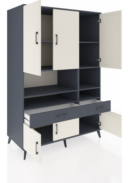 Kronos Dolap 8 Raflı 2 Çekmeceli 6 Kapaklı 132X59X195 Antrasit-Aytaşı/antrasit indirimleri