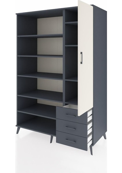 Kronos Dolap 9 Raflı 3 Çekmeceli Tek Kapaklı 132X59X195 Antrasit-Aytaşı/antrasit modelleri