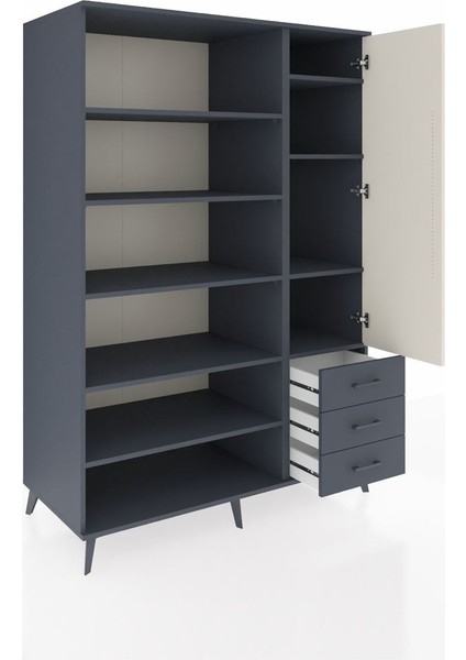 Kronos Dolap 9 Raflı 3 Çekmeceli Tek Kapaklı 132X59X195 Antrasit-Aytaşı/antrasit indirimleri