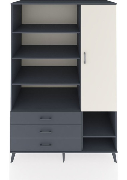Kronos Dolap 9 Raflı 3 Çekmeceli Tek Kapaklı 132X59X195 Antrasit-Aytaşı/antrasit