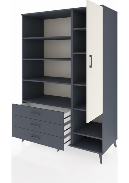 Kronos Dolap 9 Raflı 3 Çekmeceli Tek Kapaklı 132X59X195 Antrasit-Aytaşı/antrasit modelleri