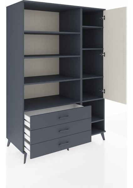 Kronos Dolap 9 Raflı 3 Çekmeceli Tek Kapaklı 132X59X195 Antrasit-Aytaşı/antrasit indirimleri