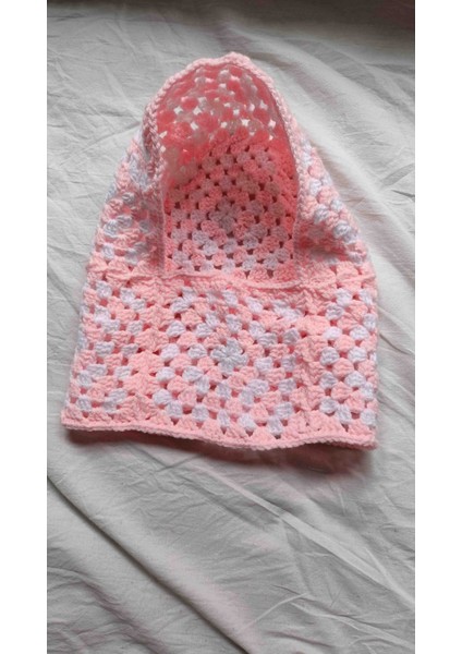 Pembe Beyax Motifli Örgü Balaklava