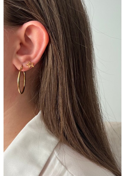 12'li Gold Paslanmaz Çelik Mega Küpe Seti - 3 Boy Halka, Kalp ve Yıldız Kombini fiyatları