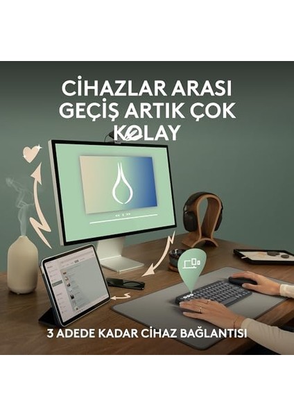 Pebble Keys 2 K380S Kablosuz Klavye, Çoklu Cihaz Özellikli, Kişiselleştirilebilir Kısa Yollar, Bluetooth, Taşınabilir, Windows, Macos, Ipados,, Chrome Os, Easy-Switch, Türkçe Q, Siyah modelleri