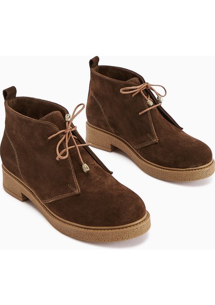 Henna Hakiki Deri Kahve Süet Bağcıklı Kadın Bot fiyatları