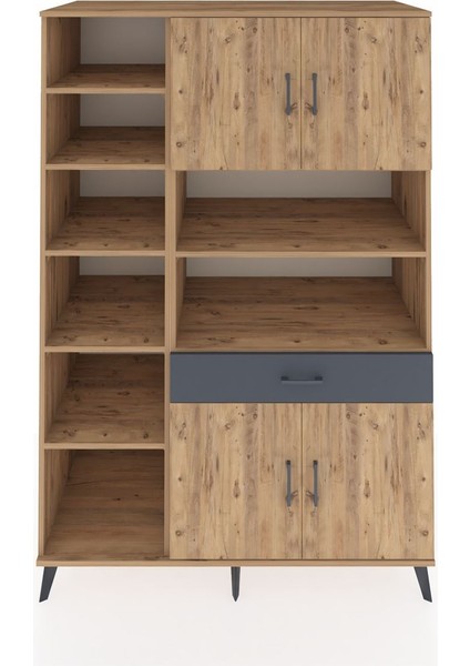 Kronos Dolap 10 Raflı Tek Çekmeceli 4 Kapaklı 132X59X195 Çam-Çam/antrasit