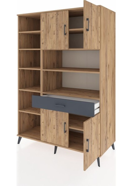 Kronos Dolap 10 Raflı Tek Çekmeceli 4 Kapaklı 132X59X195 Çam-Çam/antrasit modelleri