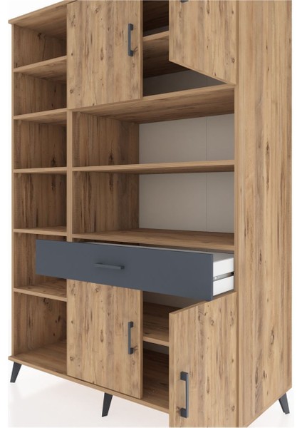 Kronos Dolap 10 Raflı Tek Çekmeceli 4 Kapaklı 132X59X195 Çam-Çam/antrasit fırsatları