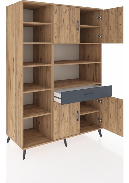 Kronos Dolap 10 Raflı Tek Çekmeceli 4 Kapaklı 132X59X195 Çam-Çam/antrasit indirimleri