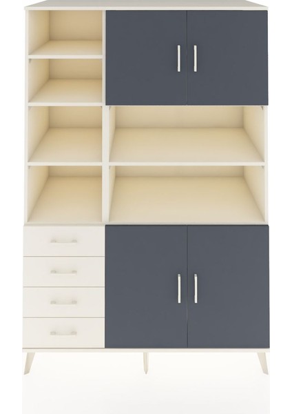 Kronos Dolap 9 Raflı 4 Çekmeceli 4 Kapaklı 132X59X195 Aytaşı-Antrasit/aytaşı