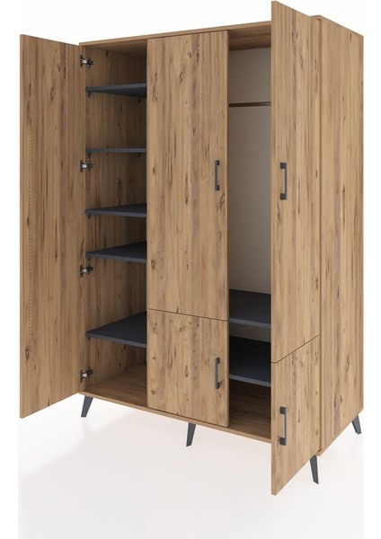 Kronos Dolap 7 Raflı 5 Kapaklı Tek Askılı 132X59X195 Çam-Çam/antrasit modelleri