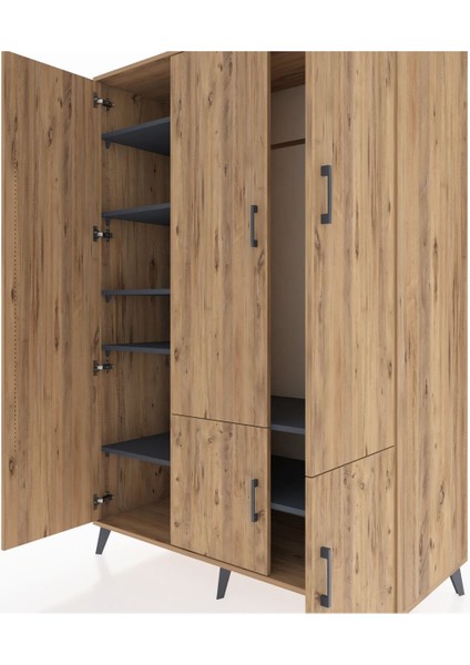 Kronos Dolap 7 Raflı 5 Kapaklı Tek Askılı 132X59X195 Çam-Çam/antrasit fırsatları