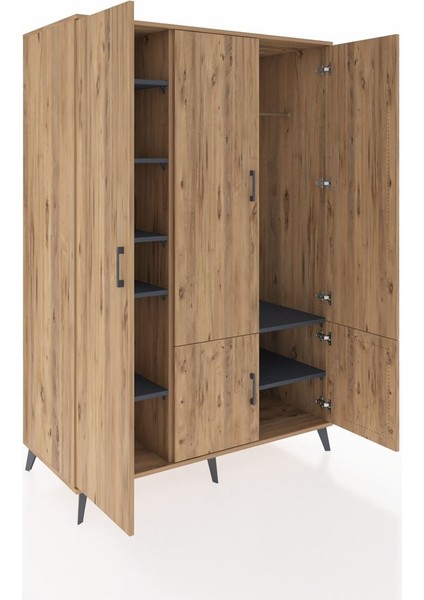 Kronos Dolap 7 Raflı 5 Kapaklı Tek Askılı 132X59X195 Çam-Çam/antrasit indirimleri