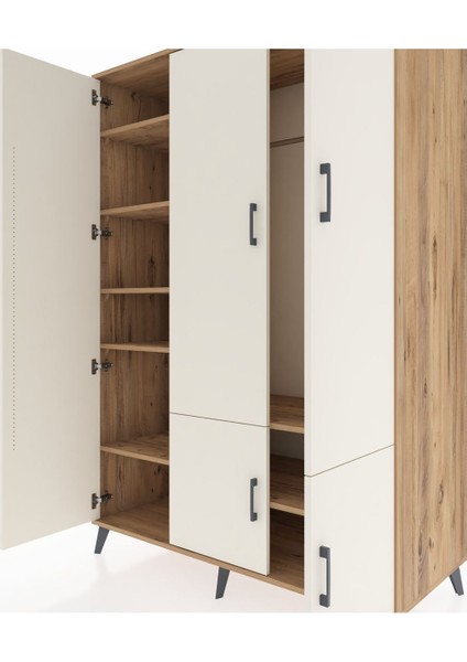 Kronos Dolap 7 Raflı 5 Kapaklı Tek Askılı 132X59X195 Çam-Aytaşı/çam fırsatları