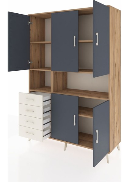 Hyperion Dolap 7 Raflı 4 Çekmeceli 5 Kapaklı 132X44X195 Çam-Antrasit/aytaşı modelleri