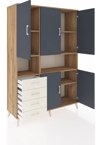 Hyperion Dolap 7 Raflı 4 Çekmeceli 5 Kapaklı 132X44X195 Çam-Antrasit/aytaşı indirimleri