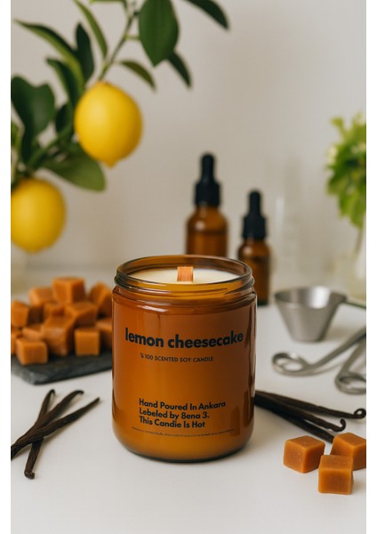 : Lemon Cheesecake: Amber Cam Kavanozda : Kokulu Soya Mum (Limon, Vannilya, Karamel)