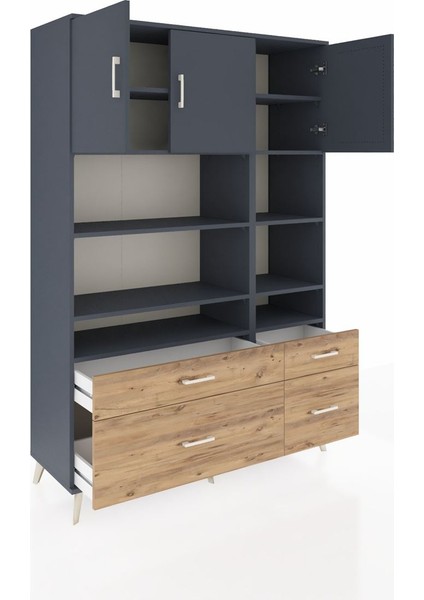 Hyperion Dolap 10 Raflı 4 Çekmeceli 3 Kapaklı 132X44X195 Antrasit-Antrasit/çam indirimleri