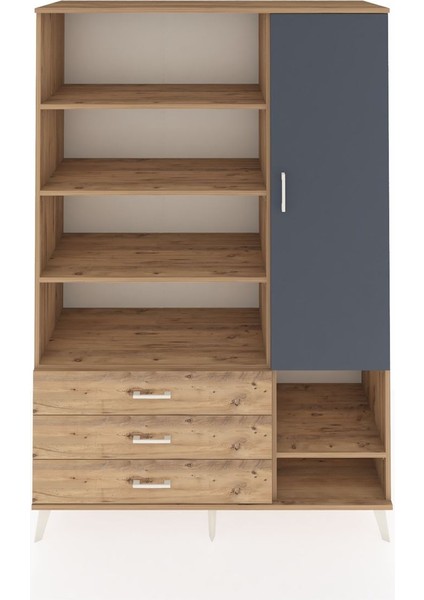 Hyperion Dolap 9 Raflı 3 Çekmeceli Tek Kapaklı 132X44X195 Çam-Antrasit/çam