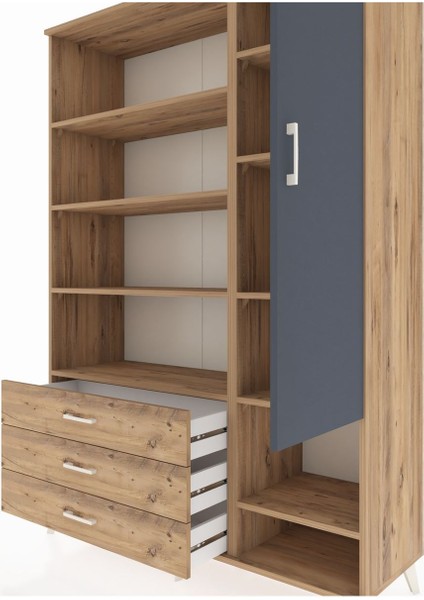 Hyperion Dolap 9 Raflı 3 Çekmeceli Tek Kapaklı 132X44X195 Çam-Antrasit/çam fırsatları