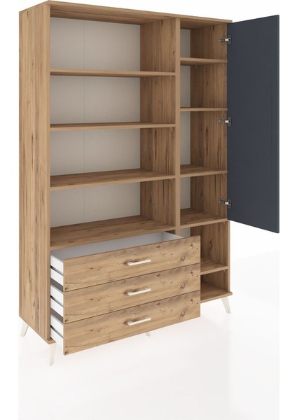 Hyperion Dolap 9 Raflı 3 Çekmeceli Tek Kapaklı 132X44X195 Çam-Antrasit/çam indirimleri