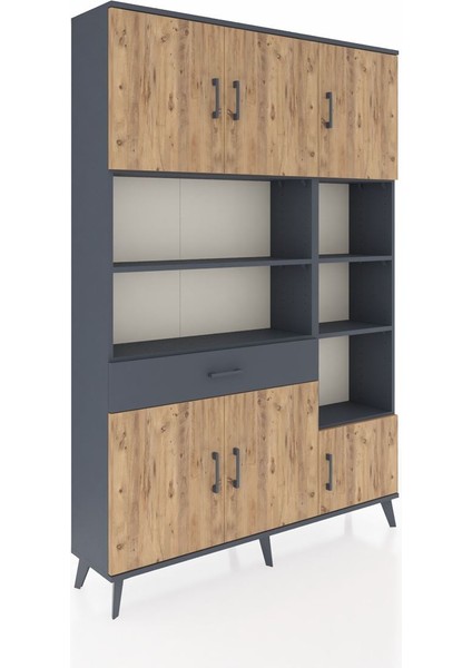 Arges Dolap 10 Raflı Tek Çekmeceli 6 Kapaklı 132X30X195 Antrasit-Çam/antrasit fiyatları