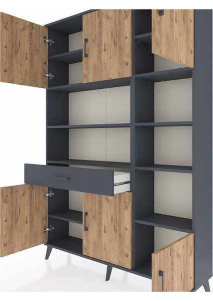 Arges Dolap 10 Raflı Tek Çekmeceli 6 Kapaklı 132X30X195 Antrasit-Çam/antrasit fırsatları