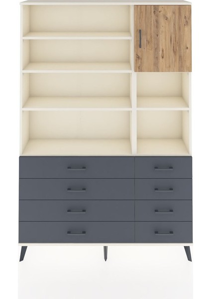 Arges Dolap 8 Raflı 8 Çekmeceli Tek Kapaklı 132X30X195 Aytaşı-Çam/antrasit