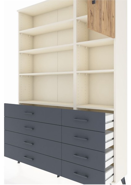 Arges Dolap 8 Raflı 8 Çekmeceli Tek Kapaklı 132X30X195 Aytaşı-Çam/antrasit fırsatları