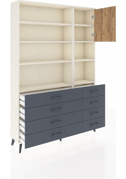 Arges Dolap 8 Raflı 8 Çekmeceli Tek Kapaklı 132X30X195 Aytaşı-Çam/antrasit indirimleri