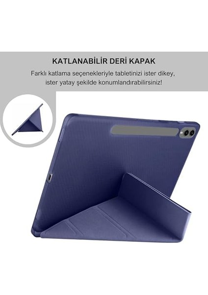 Galaxy Tab S9+ Fe Plus 12.4 Inç Uyumlu Smart Kılıf, S Pen Kalemlikli, Trifold, Esnek, Mat, Origami, Darbeye Tam Dayanıklı Tablet Kılıfı (Lacivert) modelleri