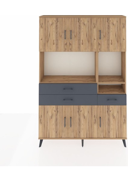 Arges Dolap 9 Raflı 3 Çekmeceli 6 Kapaklı 132X30X195 Çam-Çam/antrasit