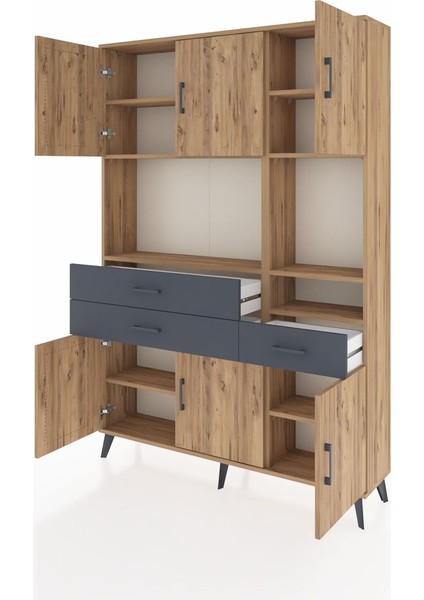 Arges Dolap 9 Raflı 3 Çekmeceli 6 Kapaklı 132X30X195 Çam-Çam/antrasit modelleri