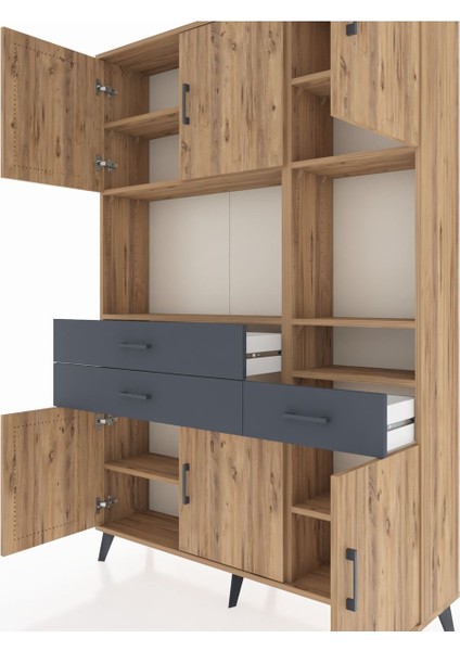 Arges Dolap 9 Raflı 3 Çekmeceli 6 Kapaklı 132X30X195 Çam-Çam/antrasit fırsatları