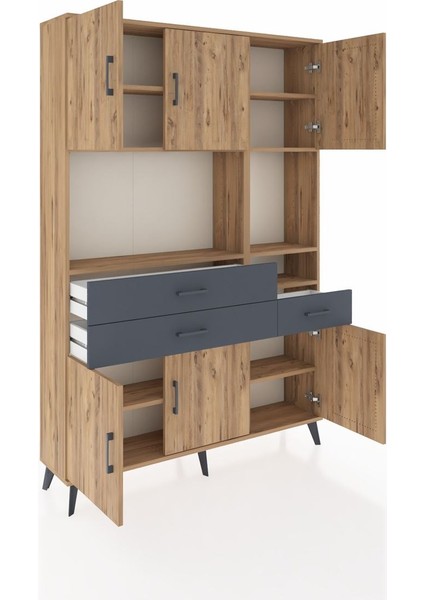 Arges Dolap 9 Raflı 3 Çekmeceli 6 Kapaklı 132X30X195 Çam-Çam/antrasit indirimleri