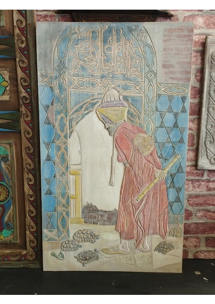 Çamağacından El Oyması Kaplumbağa Terbiyecisi Tablosu modelleri