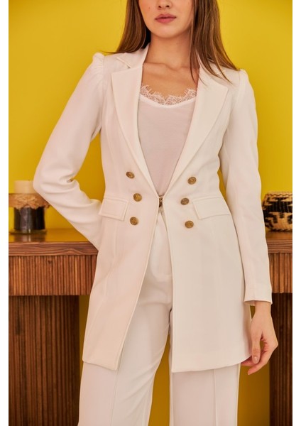 Ekru Blazer Düğmeli Ceket modelleri