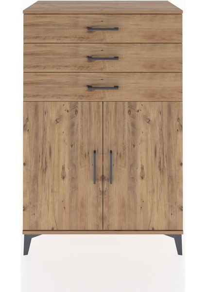 Hyperion Dolap Tek Raflı 3 Çekmeceli 2 Kapaklı 88X44X134 Çam-Çam