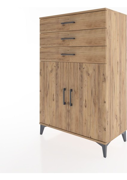 Hyperion Dolap Tek Raflı 3 Çekmeceli 2 Kapaklı 88X44X134 Çam-Çam modelleri