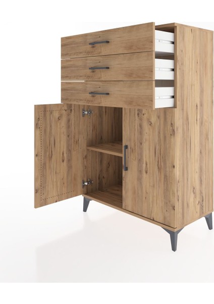 Hyperion Dolap Tek Raflı 3 Çekmeceli 2 Kapaklı 88X44X134 Çam-Çam fırsatları